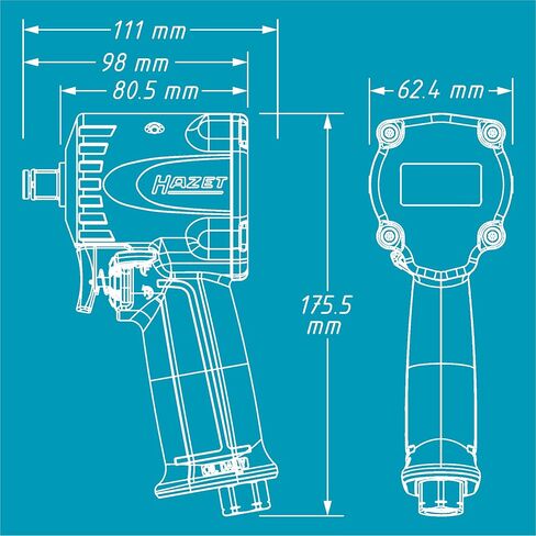 HAZET pneumatic impact wrench 9012M-1 I extra short 3.15 inches, Max. release torque: 885ft-lbs, square 0.49 inches (1/2 inch), operating pressure: 90 psi I compact design in Saudi Arabia