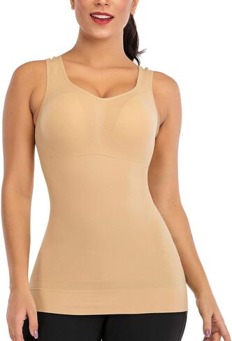 Womens Tank Tops Camisole with Built in Padded Bra Body Sculpting Vest Shelf Bra Wide Strap Sleeveless Tank Top in Saudi Arabia