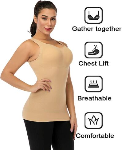 Womens Tank Tops Camisole with Built in Padded Bra Body Sculpting Vest Shelf Bra Wide Strap Sleeveless Tank Top in Saudi Arabia