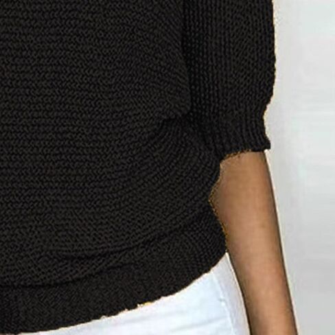 JEsilunmaMY Women's Elegant Crewneck Sweater Top 3/4 Sleeve Loose Knit Pullover Tunic Blouse Solid Color Fall Fashion Clothes in Kuwait