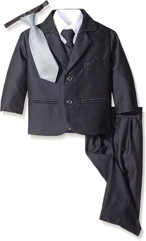 Boy's 2-Button Herringbone Suit in Black Brown Navy (Infant-Tween) Vest 2 Ties in Saudi Arabia