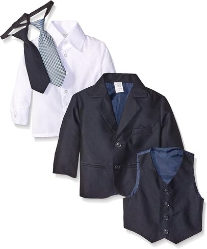 Boy's 2-Button Herringbone Suit in Black Brown Navy (Infant-Tween) Vest 2 Ties in Saudi Arabia