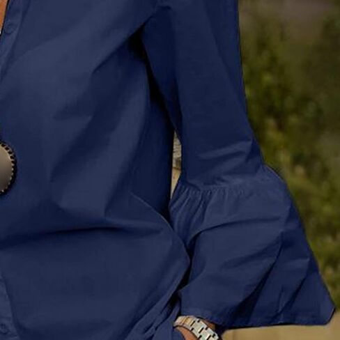 JEsilunmaMY Womens Flared Sleeve Casual Collared Shirt Sexy Button Down Dress Blouses Tops Loose Business Formal Shirts in Saudi Arabia