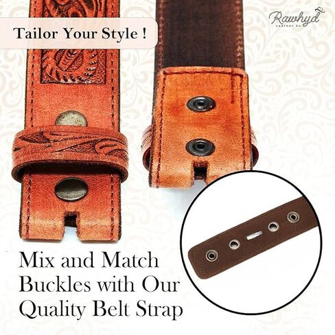 RAW HYD Leather Western Belts for Men - Cowboy Belts for Men - Mens Western Belt w/Buckle - 1.5" Wide Mens Cowboy Belt in Kuwait