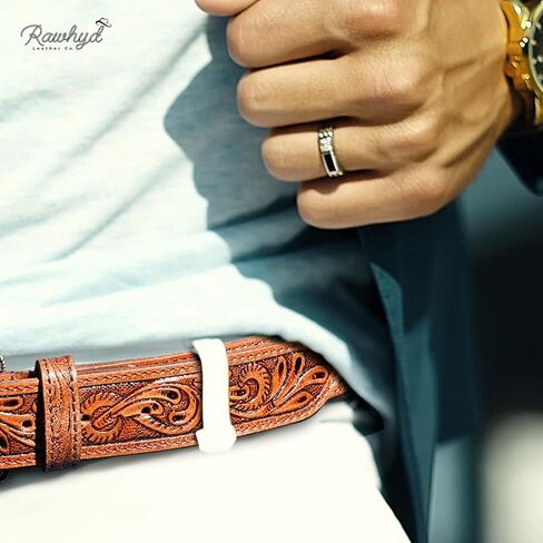 RAW HYD Leather Western Belts for Men - Cowboy Belts for Men - Mens Western Belt w/Buckle - 1.5" Wide Mens Cowboy Belt in Kuwait