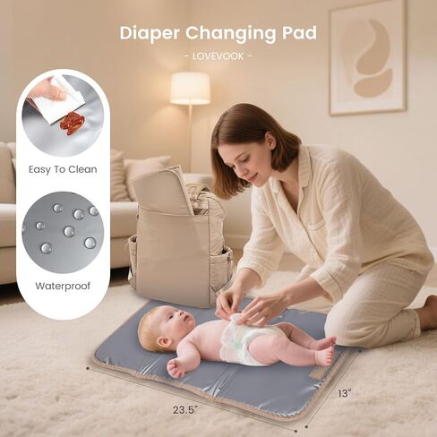 LOVEVOOK Diaper Bag Backpack,Lightweight Baby Diaper Bag for Moms Dads,Baby Bag for Boys Girls with Insulated Pockets, Changing Pad, Stroller Straps and Pacifier Case,Khaki in Saudi Arabia