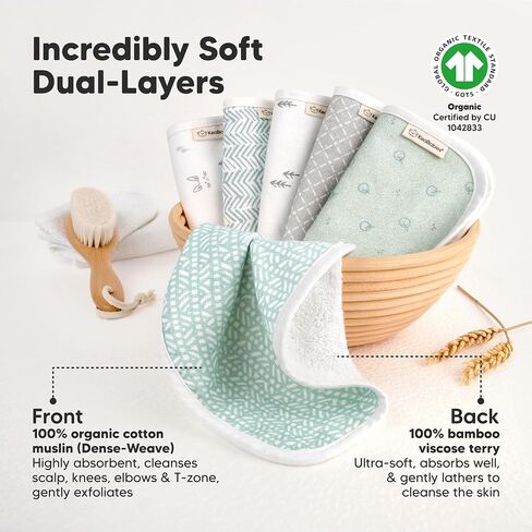 6-Pack Cotton Baby Washcloths for Newborn - Organic Cotton Muslin Soft Wash Cloths for Babies, Infant, Kids, Toddler Towels for Boy, Girl, Super Absorbent Face Cloths, Scratch-Free Baby Rags (Nordic) in Saudi Arabia