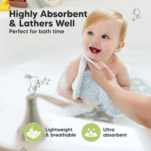 6-Pack Cotton Baby Washcloths for Newborn - Organic Cotton Muslin Soft Wash Cloths for Babies, Infant, Kids, Toddler Towels for Boy, Girl, Super Absorbent Face Cloths, Scratch-Free Baby Rags (Nordic) in Saudi Arabia