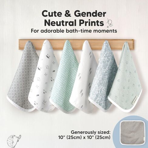 6-Pack Cotton Baby Washcloths for Newborn - Organic Cotton Muslin Soft Wash Cloths for Babies, Infant, Kids, Toddler Towels for Boy, Girl, Super Absorbent Face Cloths, Scratch-Free Baby Rags (Nordic) in Saudi Arabia