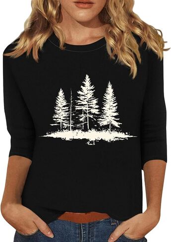 3/4 Sleeve Tops for Women Crew Neck Beach Vacation Tshirts Floral Printed Fashion Tops Casual Trendy Blouses in Saudi Arabia