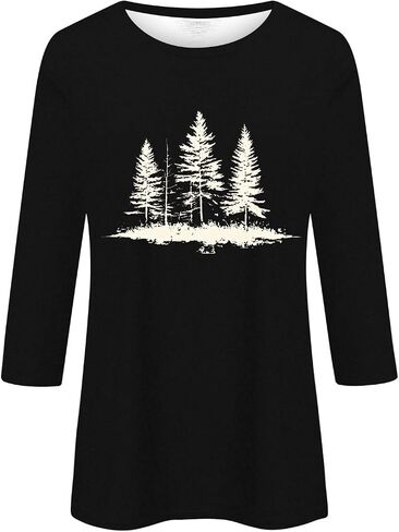 3/4 Sleeve Tops for Women Crew Neck Beach Vacation Tshirts Floral Printed Fashion Tops Casual Trendy Blouses in Saudi Arabia
