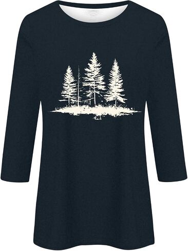 3/4 Sleeve Tops for Women Crew Neck Beach Vacation Tshirts Floral Printed Fashion Tops Casual Trendy Blouses in Saudi Arabia