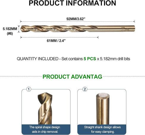 METALLIXITY Drill Bit (#8) 5Pcs, 4341 High-Speed Steel Straight Shank 135° Gold Finish for Copper Aluminum Wood Plastic Medium Hard Metal in Saudi Arabia