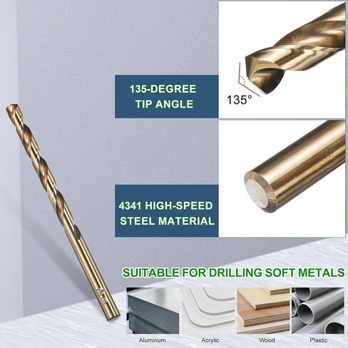 METALLIXITY Drill Bit (#8) 5Pcs, 4341 High-Speed Steel Straight Shank 135° Gold Finish for Copper Aluminum Wood Plastic Medium Hard Metal in Saudi Arabia