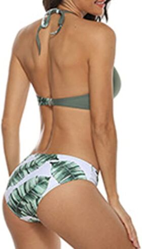 Women's 2 Piece Bathing Suits Sexy Printing Crop Top High Waisted Swimwear Color Block Cross Wrap Ruched Bikini Set in Saudi Arabia