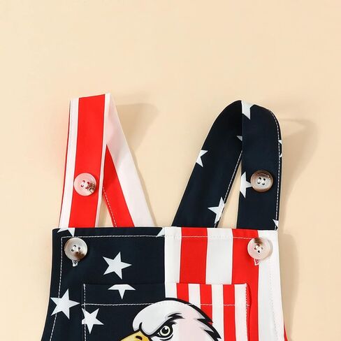 Toddler Baby Boy Girl 4th of July Outfit American Flag Overalls Pocket Suspender Romper Kids Patriotic Day Jumpsuits in Saudi Arabia