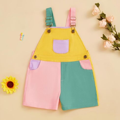 Toddler Boy Girl Overalls Colorful Patchwork Romper Suspender Overall Shorts Summer Adjustable Strap Short Bib Pants in Saudi Arabia