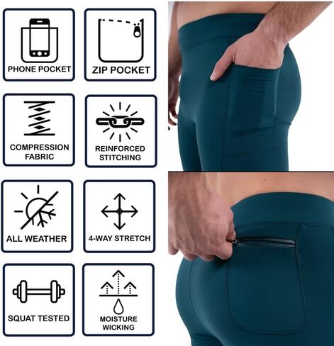 بنطال ضيق رياضي للرجال من Kapow Meggings مع جيوب (Touchdown، X-Large) in Kuwait