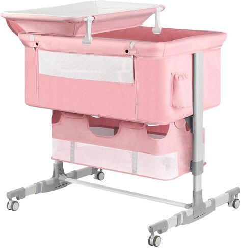 BABY BASSINET SEIDER مع محطة تغيير حفاضات + صافي البعوض + 16GALLON تخزين السعة ، قابلة للتعديل ومحمولة سرير BASSLEEPING BABY (وردي) in Saudi Arabia