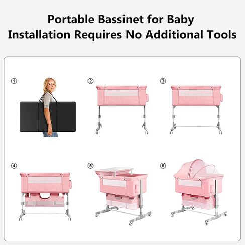 BABY BASSINET SEIDER مع محطة تغيير حفاضات + صافي البعوض + 16GALLON تخزين السعة ، قابلة للتعديل ومحمولة سرير BASSLEEPING BABY (وردي) in Saudi Arabia