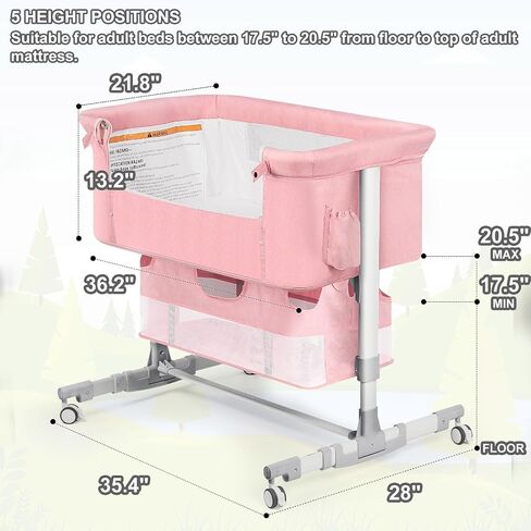 BABY BASSINET SEIDER مع محطة تغيير حفاضات + صافي البعوض + 16GALLON تخزين السعة ، قابلة للتعديل ومحمولة سرير BASSLEEPING BABY (وردي) in Saudi Arabia