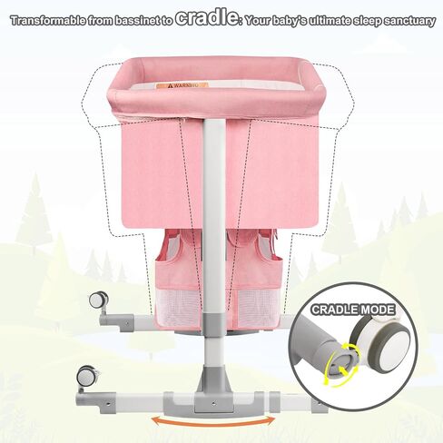 BABY BASSINET SEIDER مع محطة تغيير حفاضات + صافي البعوض + 16GALLON تخزين السعة ، قابلة للتعديل ومحمولة سرير BASSLEEPING BABY (وردي) in Saudi Arabia