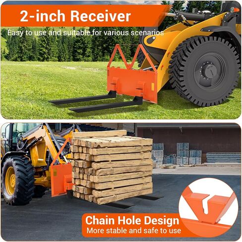 46" Heavy-Duty Tractor Pallet Forks, 3200lbs Capacity, Quick Attach Bucket Forks with Hitch Ball, Versatile Loader Forks for Farms, Warehouses, and Construction Sites, Durable Orange Design in Kuwait
