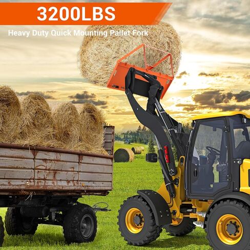 46" Heavy-Duty Tractor Pallet Forks, 3200lbs Capacity, Quick Attach Bucket Forks with Hitch Ball, Versatile Loader Forks for Farms, Warehouses, and Construction Sites, Durable Orange Design in Kuwait