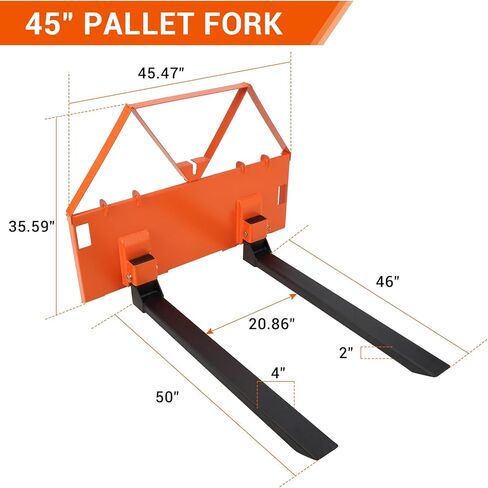 46" Heavy-Duty Tractor Pallet Forks, 3200lbs Capacity, Quick Attach Bucket Forks with Hitch Ball, Versatile Loader Forks for Farms, Warehouses, and Construction Sites, Durable Orange Design in Kuwait