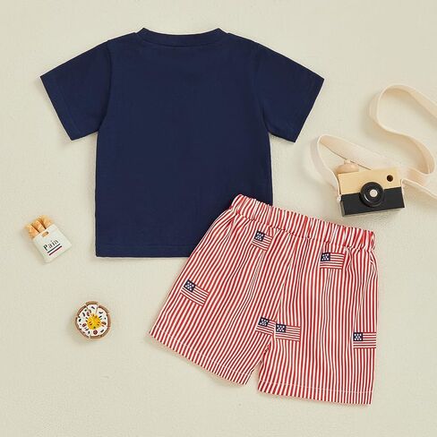 4th Of July Toddler Baby Boy Outfit American Flag T Shirt Top Shorts 2Pcs Set Kids Boys Summer Patriotic Clothes in Saudi Arabia