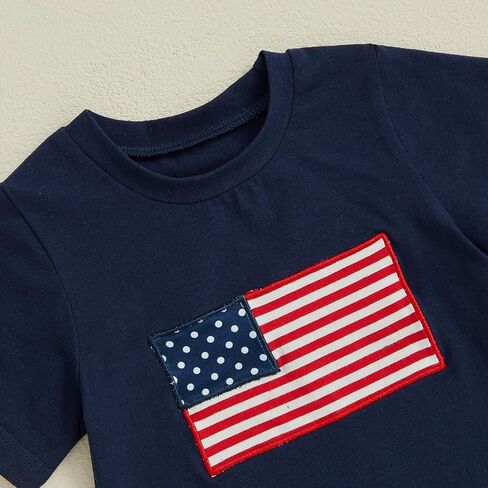 4th Of July Toddler Baby Boy Outfit American Flag T Shirt Top Shorts 2Pcs Set Kids Boys Summer Patriotic Clothes in Saudi Arabia