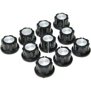 Dopro 10x Guitar Mini Effect Pedal Knobs 6mm Black w/Silver Cap Knob for Boss Pedals
