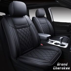 Upgrade Jeep Grand Cherokee Seat Covers, Full Coverage Waterproof Leather Car Seat Covers, Custom Seat Cushion Protector Fit for Jeep Grand Cherokee 2011-2021 (Full Set/Black&Red)