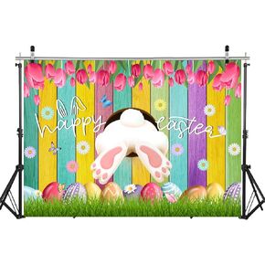 WOLADA 7x5FT Easter Backdrop Colored Wood Backdrop Easter Rabbit Colored Egg Backdrop Easter Backdrops for Photography Easter Photo Decorations Easter Photo Backdrop Easter Day Backdrop 12513