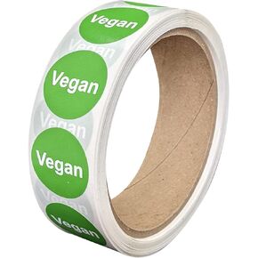 Vegan Food Labeling Stickers, 1 Inch Round [500 Labels per Roll]