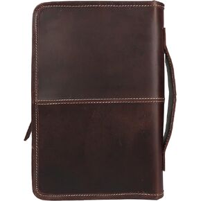 Leather Bible Cover Book Cover Planner Cover with Handle and Back Pocket (Large)