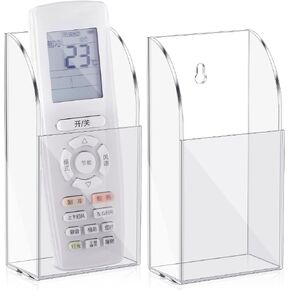 TaoBary 2 Pack Acrylic Remote Control Holder Clear Wall Mount Storage Box Single Compartment Media Organizer Pen Holder for Wall Pencil Makeup Brush Marker Phone File