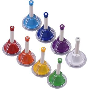 Heysland Handbells 8 Note Diatonic Metal Bell Colorful Desk Bells Hand Percussion Bells Kit for Kids Children Musical Teaching Family Party Chior