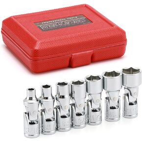 EMENTOL 12PCS 1/4" Drive Universal Joint Socket Set, 6 Point, Metric Universal Flex Socket Set, CR-V, Swivel Head, 5mm - 15mm