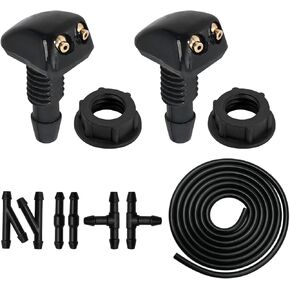 2pcs Front Windshield Washer Nozzles, Windshield Washer Nozzle Kit, Fluid Hose and Windshield Washer Nozzles Wiper Spray Replacement for Most Cars