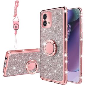 for Motorola G Stylus 5g 2023 Case, Moto G Stylus 5g 2023 Case(not 4g) for Women Glitter Crystal Soft Stylish Clear Tpu Luxury Protective Cover with Kickstand Strap for G Stylus 5G 2023 (Glitter Rose)