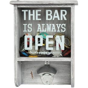 Lily's Home Beer Bottle Opener and Cap Holder, Beer Cap Shadow Box, Makes the Ideal Gift for the Beer Lover. Grey