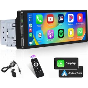 راديو سيارة ستيريو بشاشة لمس 6.9 بوصات من Apple Carplay مع بلوتوث 5.0 يدعم Android Auto Mirror Link FM EQ SWC، مستقبل صوت السيارة مع USB/SWC/MIC/TF/AUX-in in Kuwait