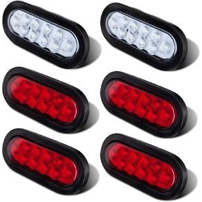 LIMICAR 4 RED 2 White Oval Tail Lights LED, 6" Flatbed Light Kit, LED Tail Lights for Trucks, Trailer Tail Lights LED, Oval LED Lights For Trailer Tail RV Jeep