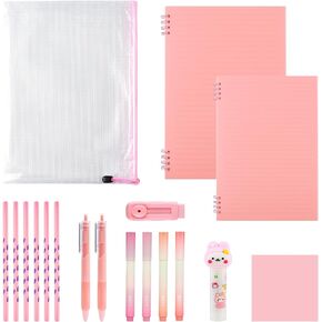 Pink School Supplies Kit Grades K-12 College/High School Essentials Includes Notebooks Highlighters Pencils Pens and More