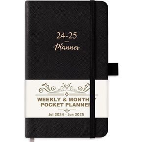 2024-2025 Pocket Planner/Calendar - July 2024 - June 2025, Academic Planner, Pocket Calendar/Planner 2024-2025 Weekly & Monthly, 6.3''×3.8'', Pen Loop, Back Pocket, Elastic Closure, Note Pages