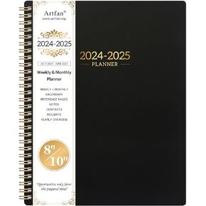Planner 2024-2025 - Planner/Calendar 2024-2025, Jul.2024 - Jun.2025, 2024-2025 Planner Weekly and Monthly with Tabs, 8" x 10", Flexible Cover + Twin-Wire Binding + Calendars, Daily Organizer - Black