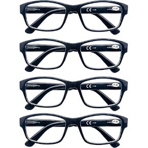 Reading Glasses Men 4-Pack,Large Square Readers,Rectangular Frame?Oversized Comfort Readers with Spring Hinge