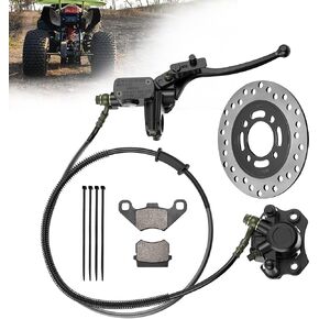 RUTU Brake Master Cylinder Caliper Left Hand Rear Mini Bike Brake Kit, 53" Brake Hose Brake Pads 160mm Disc Brake, Compatible with Kazuma Roketa BMS Taotao 50cc, 70cc, 90cc, 110cc, 125cc ATV, Black