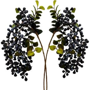 2 Pcs Artificial Berries Plastic Foam Blueberry Christmas Picks Floral Arrangement 23" Tall (Blue)